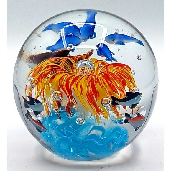 Murano Glass Tropical Fish Aquarium Art Paperweight 4.5" X 4.15" Handcrafted Wit - Picture 10 of 15